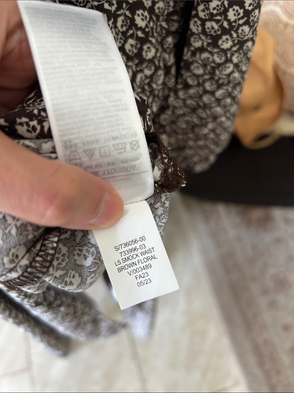 Gap V neck smocked waist brown floral cottage long balloon sleeve maxi dress L - Picture 12 of 13